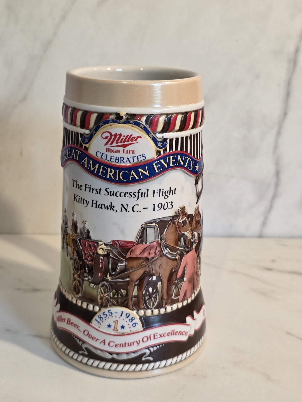 Miller High Life Celebrates Great American Events Ceramic Stein - Cream & Multi